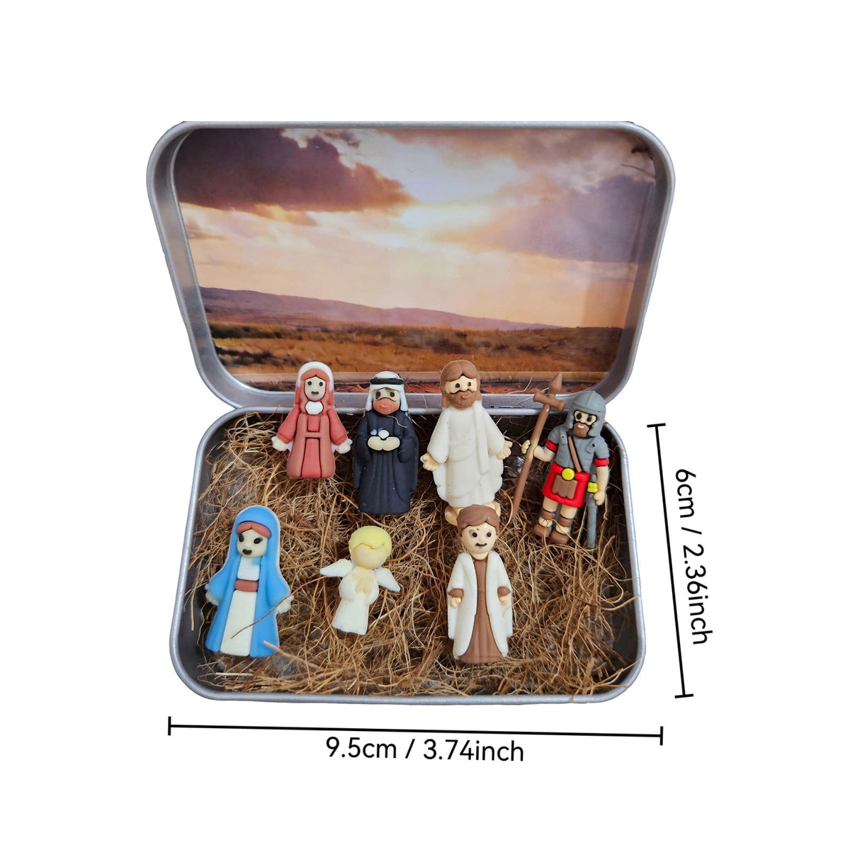 Mini Christmas Nativity Set in Tin Box | Christmas Decor Gift for Family | Portable Pocket Nativity Scene, Christmas Indoor Table Decoration