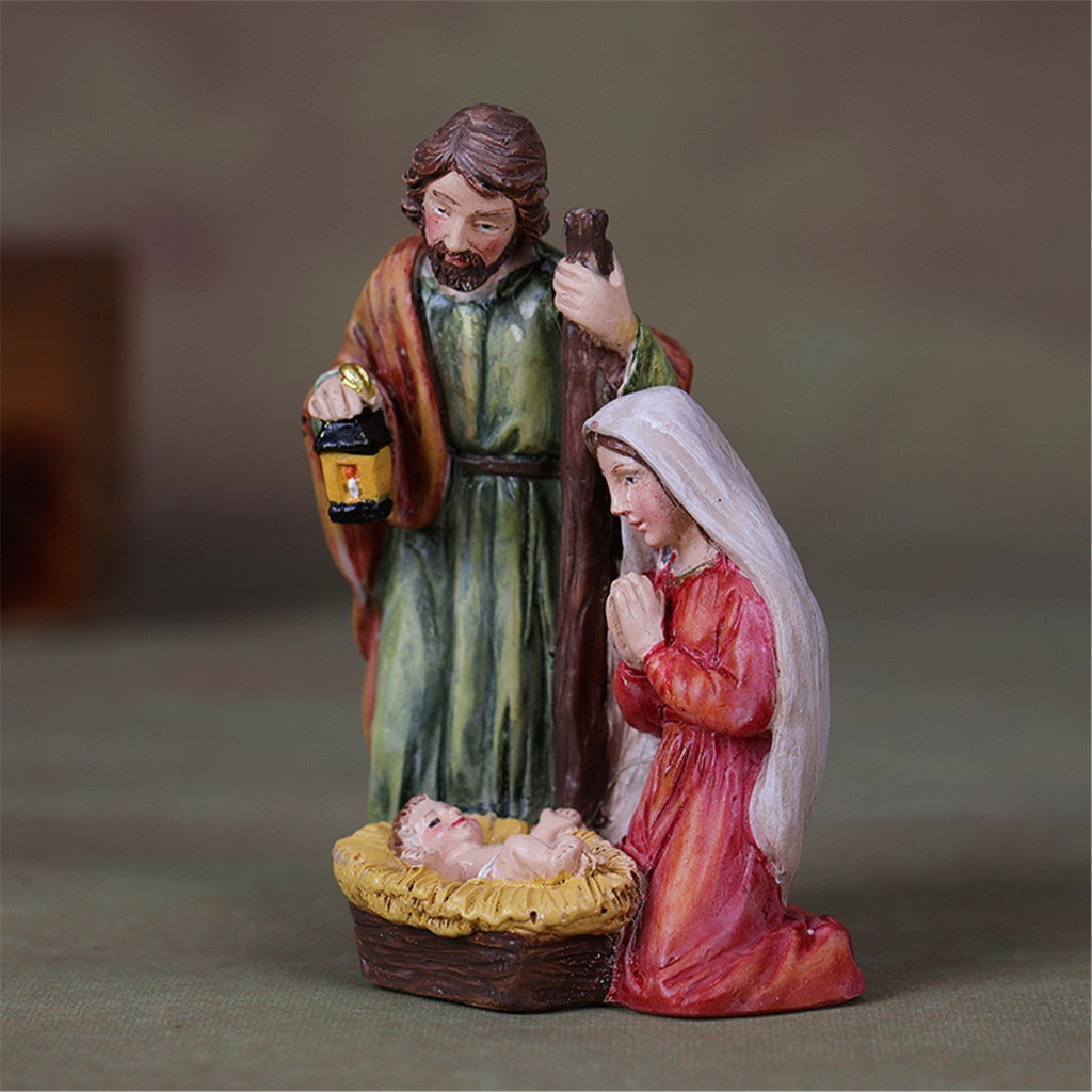 SDFGTstore Resins Manger Nativity Scene Miniature Figurine Holy Family Statue Ornament Gift