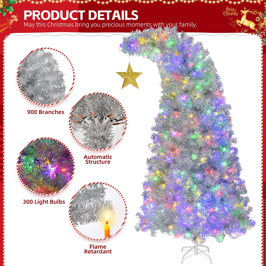 Ktaxon 8 FT Pre-lit Christmas Tree, Xmas Tree Hinged Branches with 500 RGB Lights and 1500 Branch Tips APP Controlled, for Holiday Party Store Office Home, White