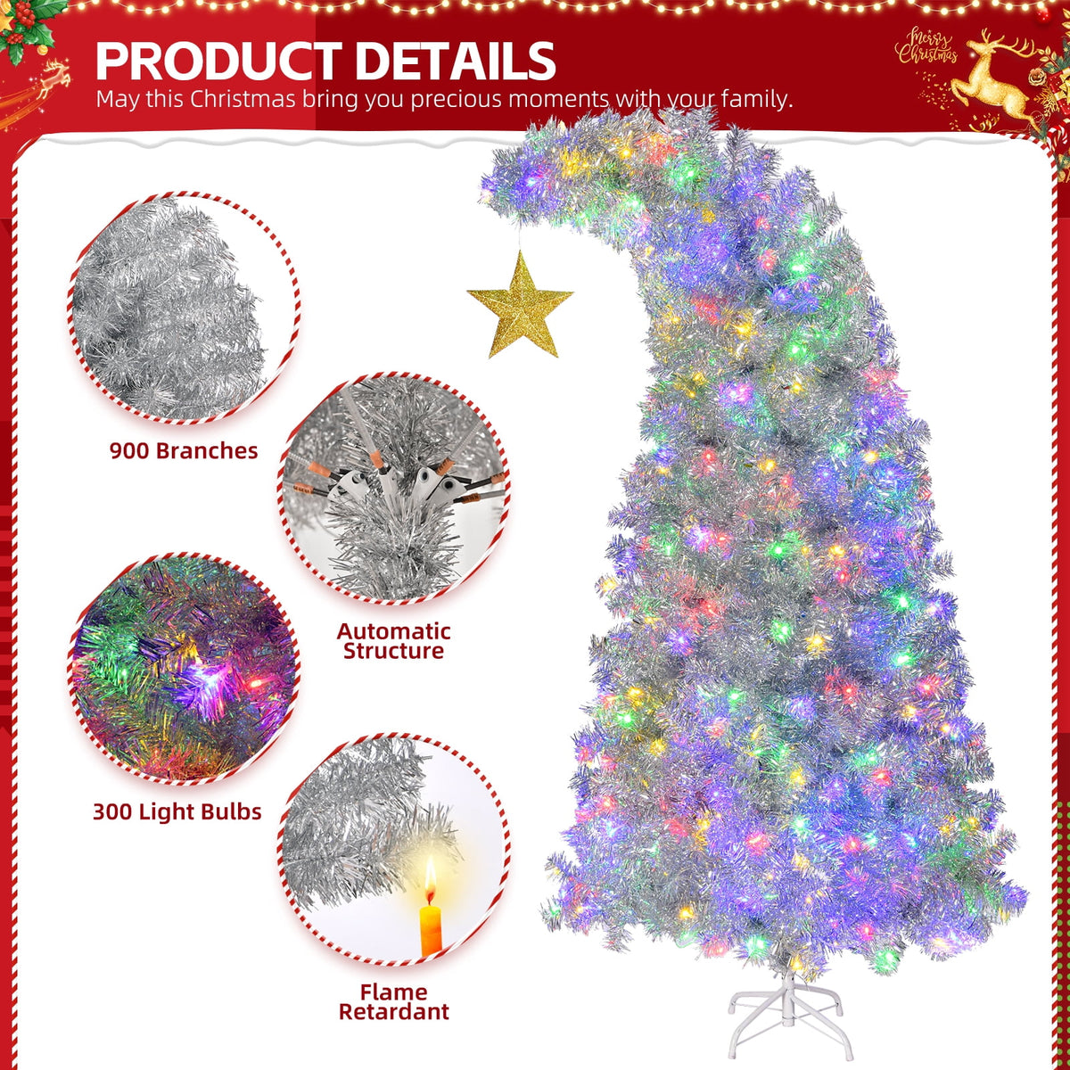 Ktaxon 8 FT Pre-lit Christmas Tree, Xmas Tree Hinged Branches with 500 RGB Lights and 1500 Branch Tips APP Controlled, for Holiday Party Store Office Home, White