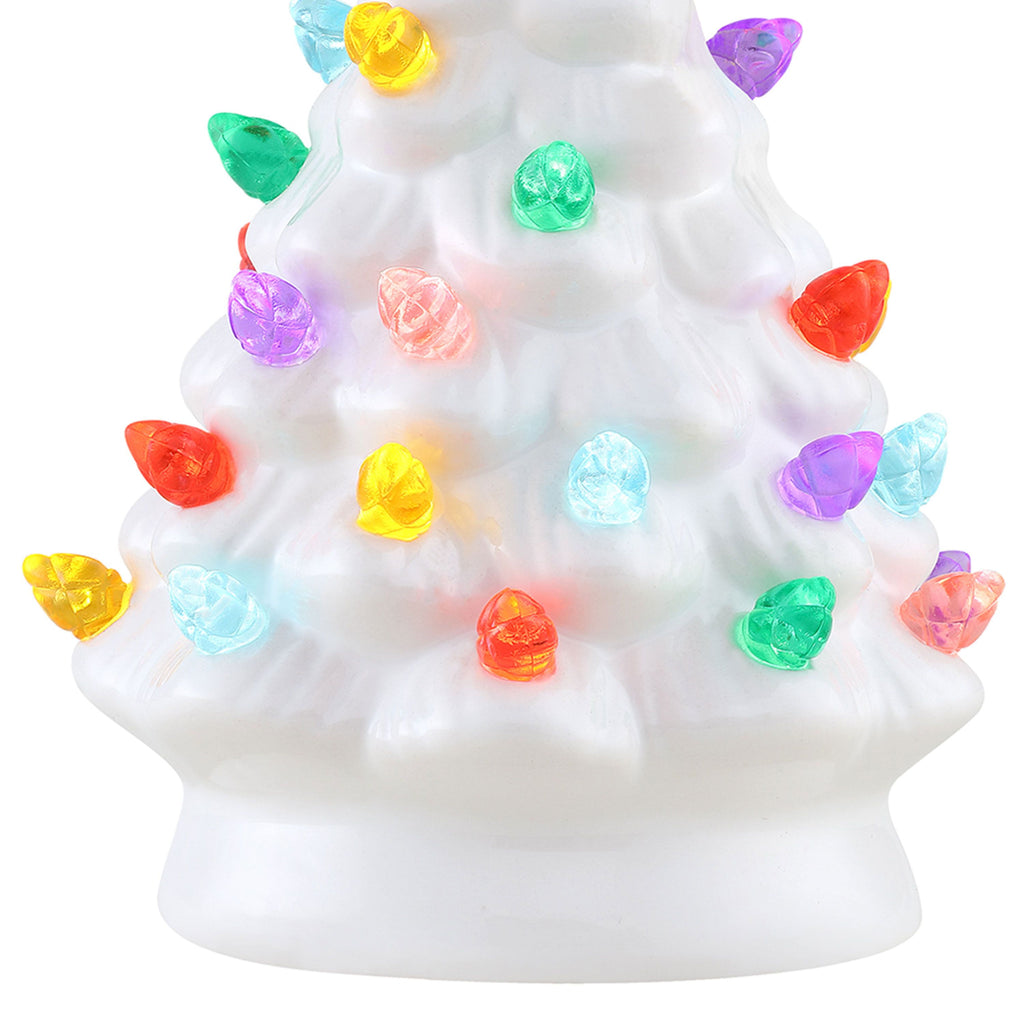 Mr. Christmas 5.25-Inch Nostalgic Tabletop Christmas Trees, Set of 3, White, LED Lights