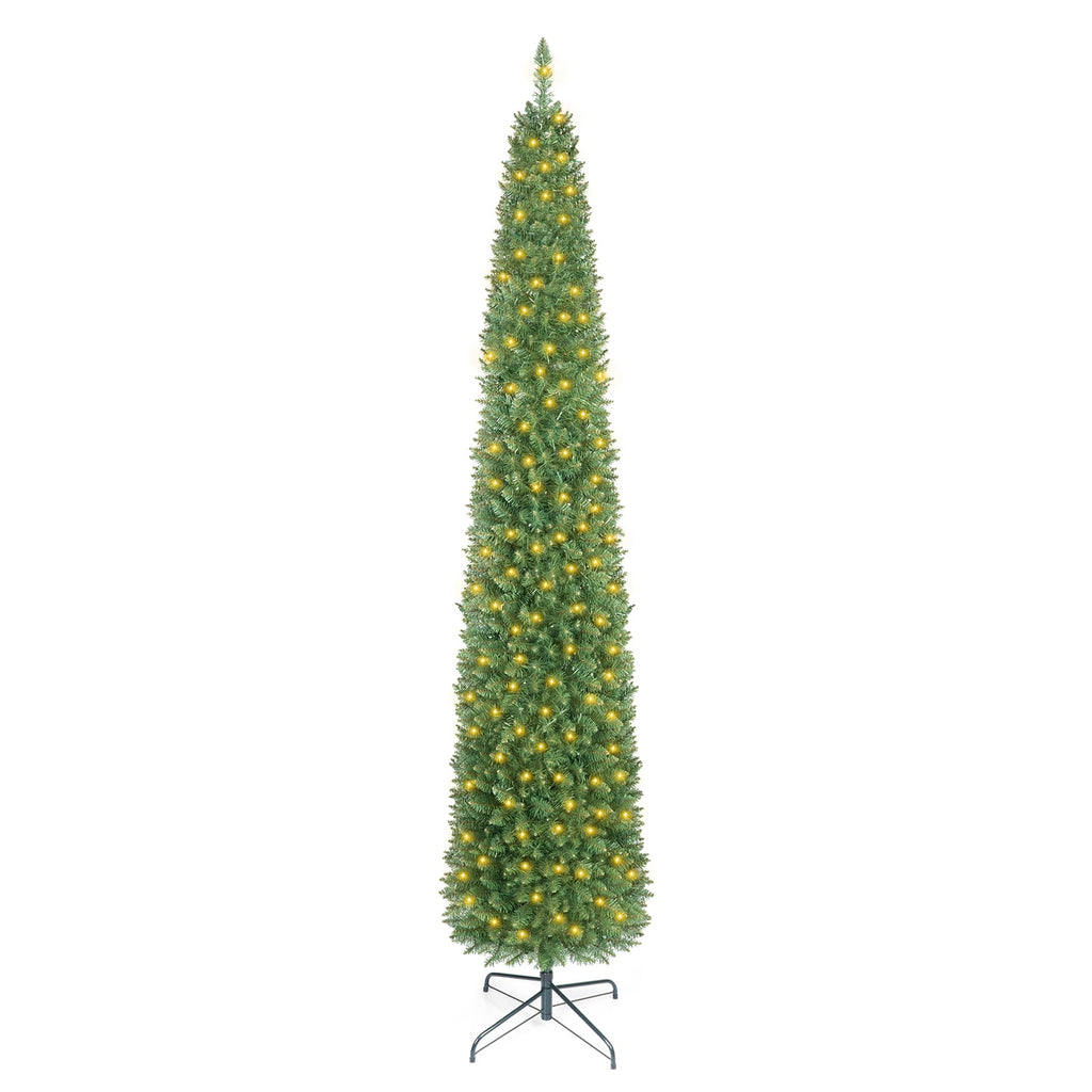 Costway 6 FT Pencil Christmas Tree Pre-Lit Folding Metal Stand Green