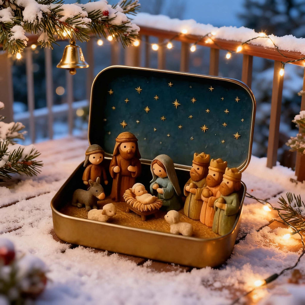 Mini Christmas Nativity Set in Tin Box | Christmas Decor Gift for Family | Portable Pocket Nativity Scene, Christmas Indoor Table Decoration