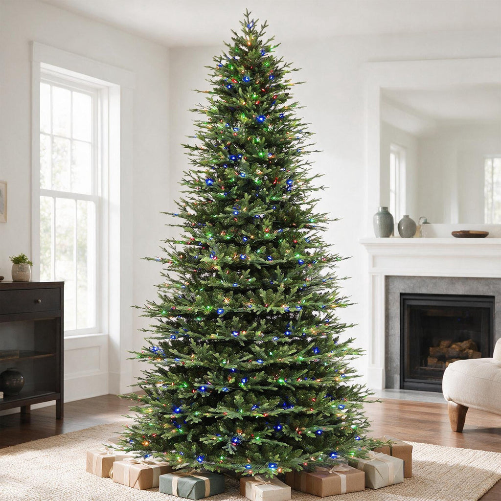 VIVATREES 12FT Pre-Lit Artificial Christmas Tree, 8165 Branch Tips 850 LED Lights, 10 Lighting Modes, PE+PVC Foliage, Foot Pedal Control Xmas Tree for Home, Office Decor