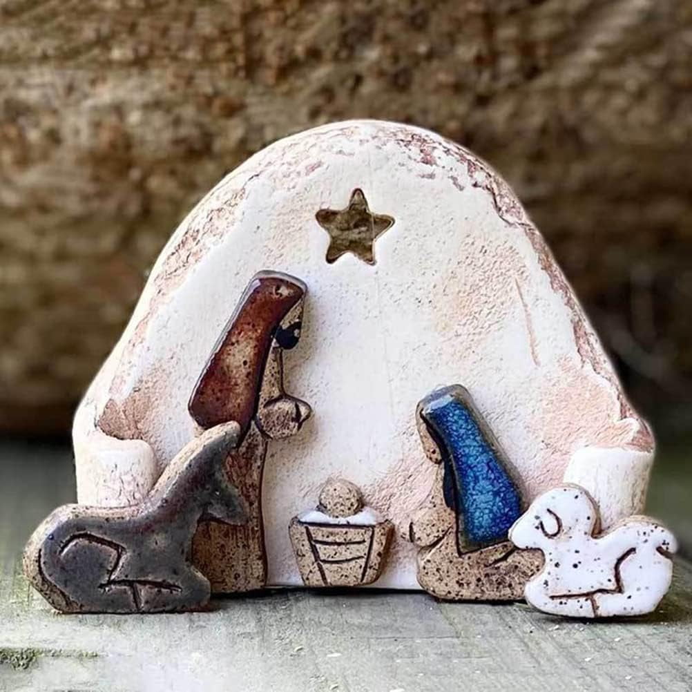 FDEEOM Nativity Set for Christmas Decor,Christian Nativity Resin Ornaments,Handicraft Nativity Scene Table Decorations for Easter Christmas Decor(A1)