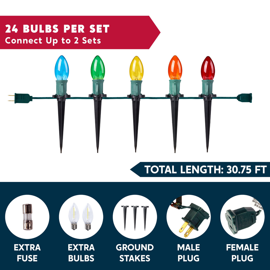 Joyfy Christmas Pathway Lights Outdoor,30.75 FT 24 Walkway Lights with Marker Stakes,Outdoor Christmas Lights for House Warm White Christmas Decorations