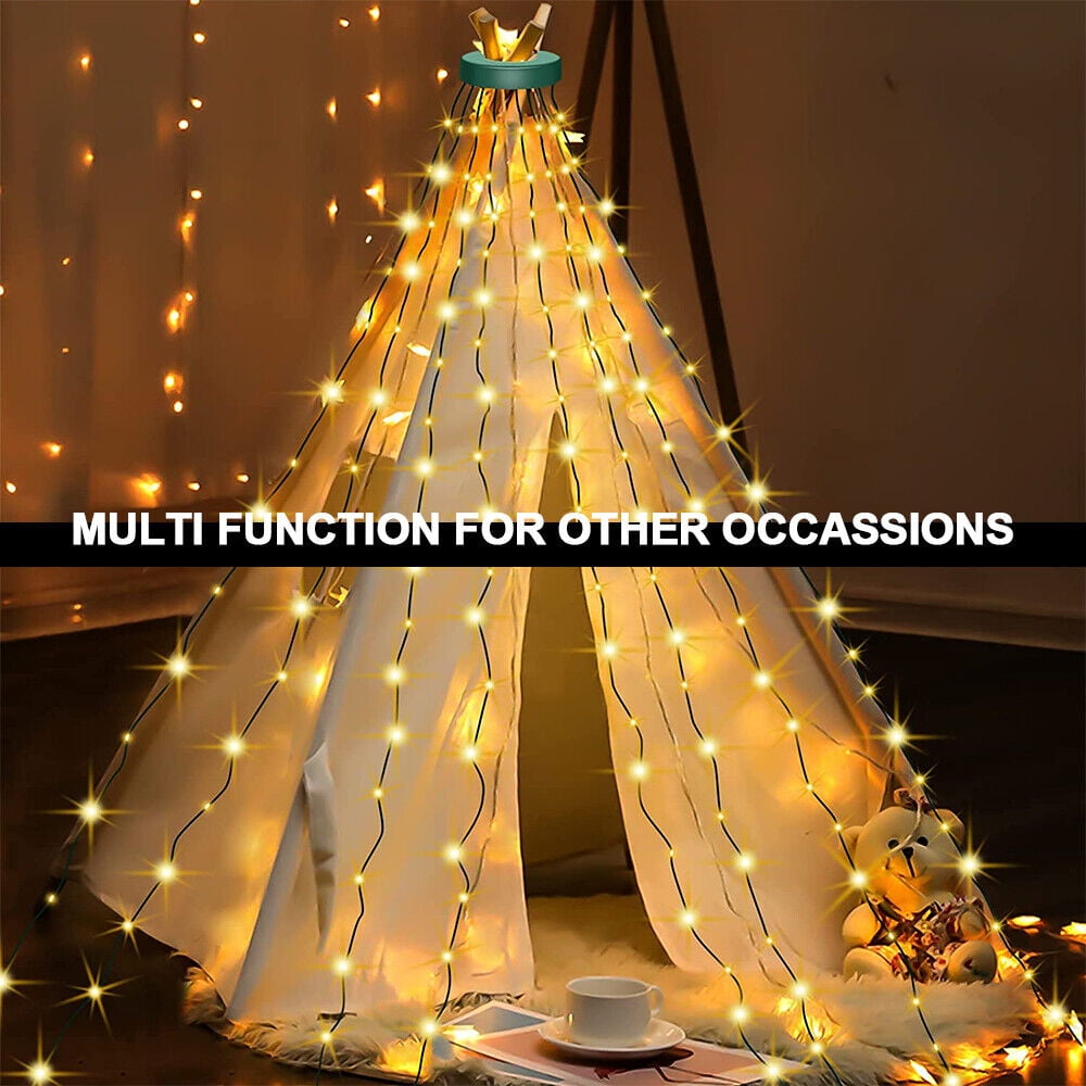 IC ICLOVER Christmas Tree String Lights Decorations with Ring Smart APP, 400 LED Waterfall Lights IP65 Waterproof Multi-Modes with Remote Color Changing Lights for Wedding Yard Party Home Holiday