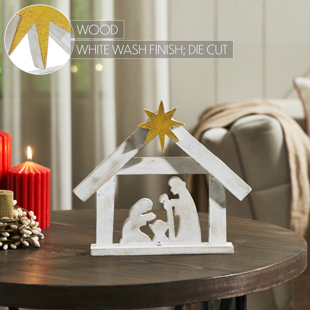 VHC Brands A Savior is Born Distressed White Wooden Nativity Scene 8.5x10x1.5