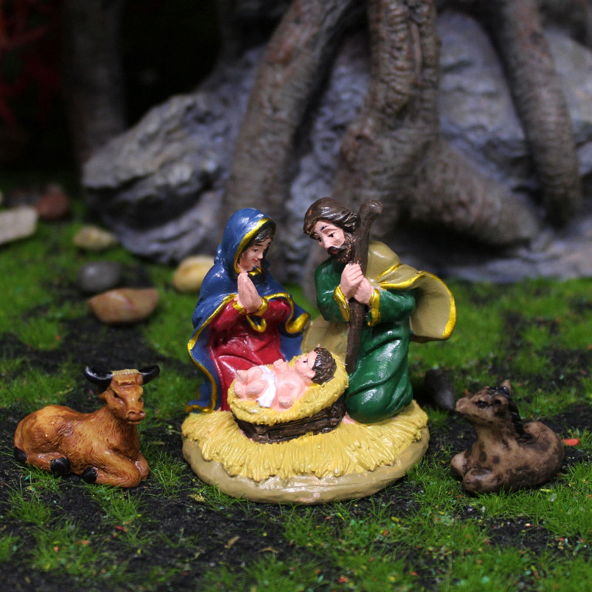 Nativity Statue Scene Set Holy Manger Christmas Crib Figurines Miniatures Ornament Church Gift Home Decorations
