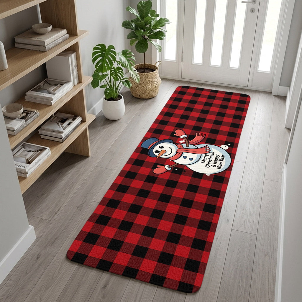 Christmas Snowman Bathroom Runner Rugs Non Slip Washable Absorbent Narrow Long Bath Mat Winter Holiday Xmas Red Black Plaid Runner Rugs for Kitchen Hallway Bedroom Laundry Study Room 31.5"x78.7"