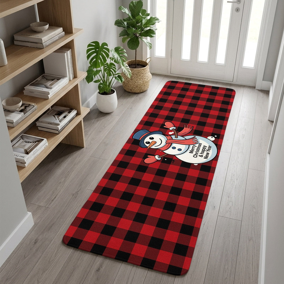 Christmas Snowman Bathroom Runner Rugs Non Slip Washable Absorbent Narrow Long Bath Mat Winter Holiday Xmas Red Black Plaid Runner Rugs for Kitchen Hallway Bedroom Laundry Study Room 31.5"x78.7"