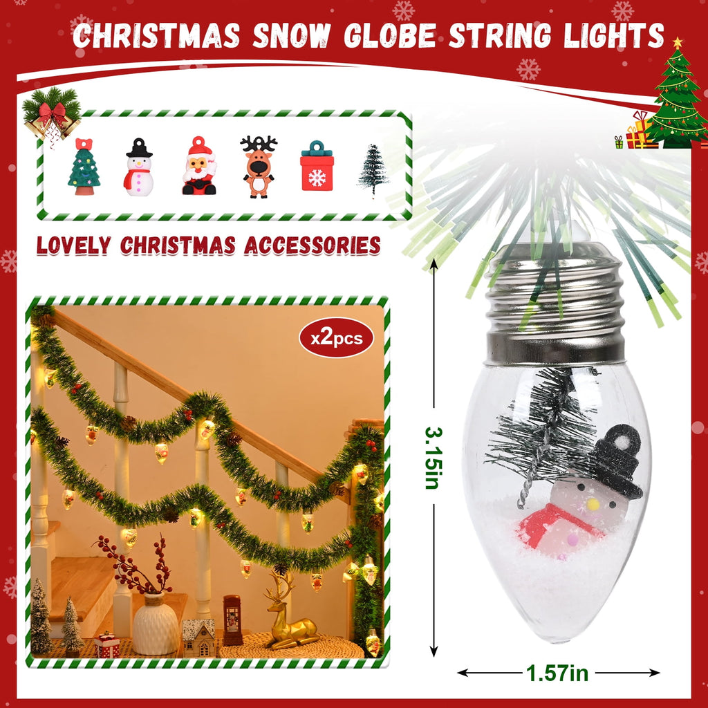 DAZLUTE 2pcs Christmas Snow Globe String Lights Indoor Decorations String Light for Christmas Tree Snow Scene Decor for Home Bedroom Fireplace Xmas Lights