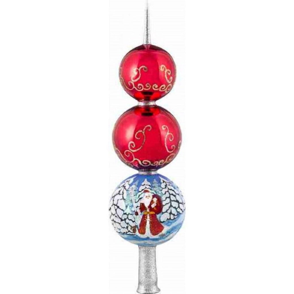 Woodlands Santa Finial Polish Glass Christmas Tree Topper