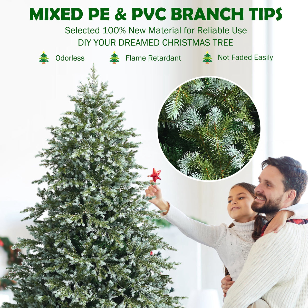 Costway 8ft Hinged Artificial Christmas Spruce Tree w/ 1658 Mixed PE & PVC Tips