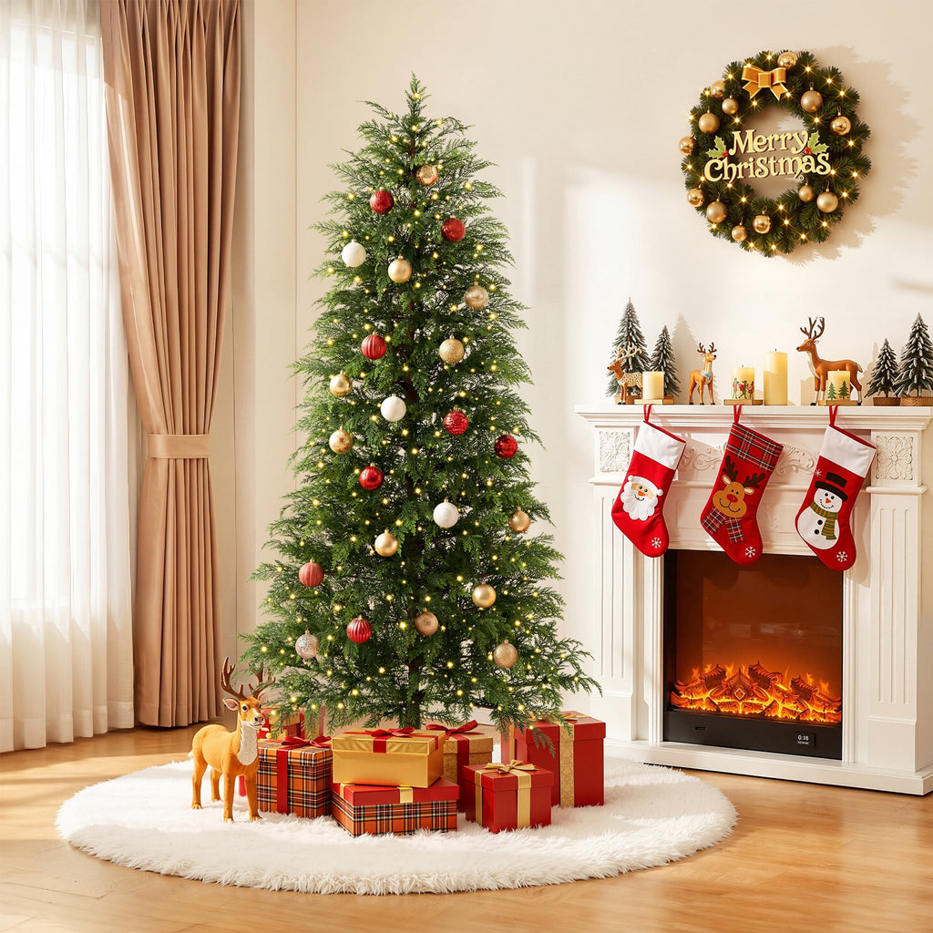 DR.Planzen 24" Pre-Lit Green Cypress Artificial Christmas Tree with 30 Warm White LED Lights, Mini Tabletop Xmas Tree in Woven Basket Base, Indoor Holiday Decoration