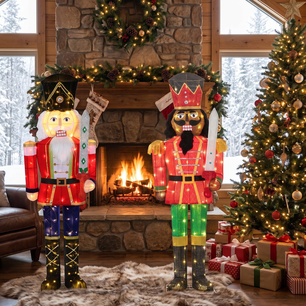 Airfind 5 FT Lighted Christmas Nutcracker with Glitter Sword for Outdoor, Metal Tinsel Frame, 21.5" x 5 ft Footprint, Multi-color