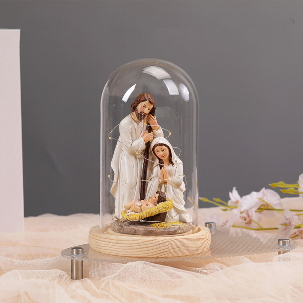 Bfogop Glass Christmas Led Nativity Scene Figurine Glowing Ornament Crafts For Festival Wedding Birthday Party Christmas Nativity Figurines Decorations Glass Dome Religious Decorations