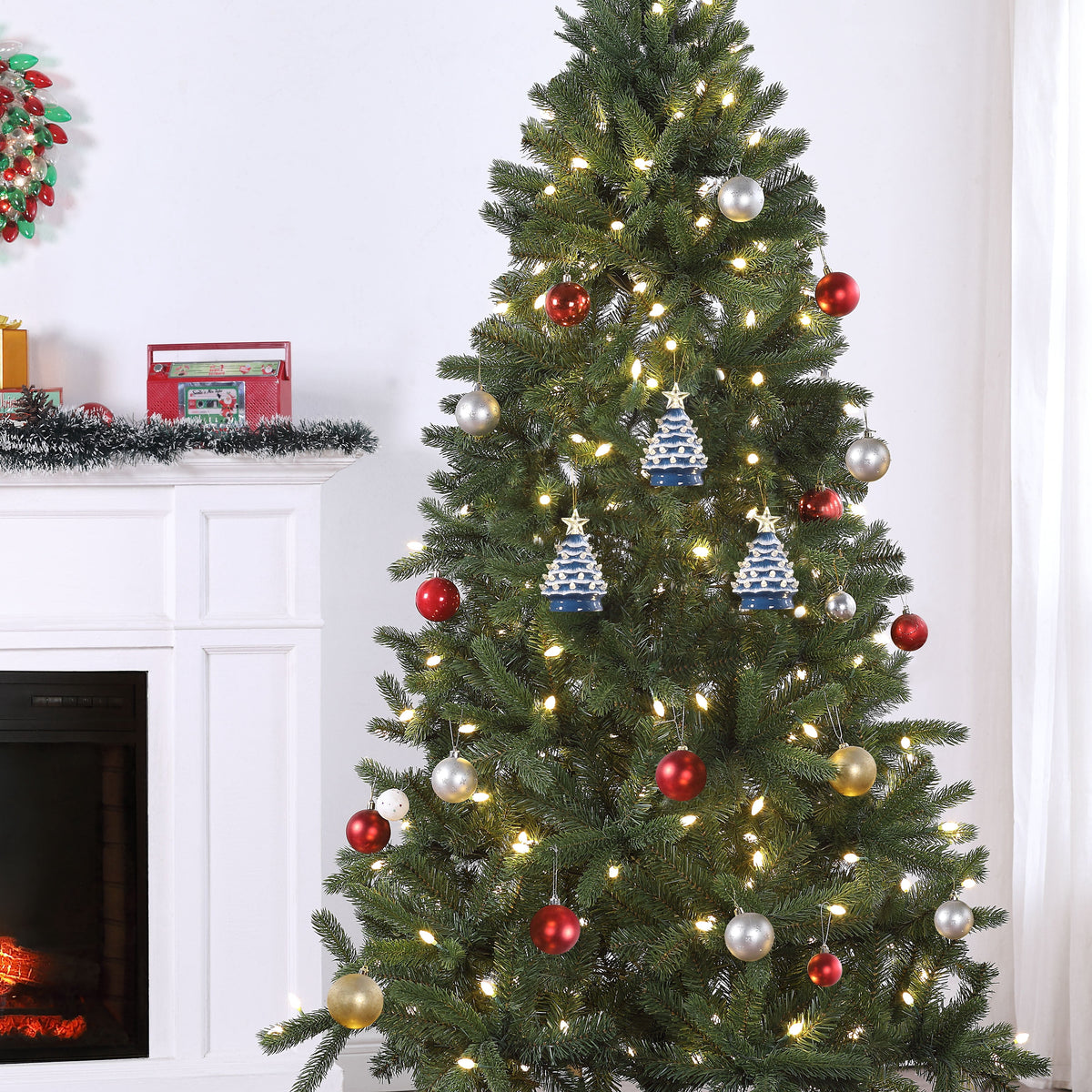 Mr. Christmas 5.25-Inch Nostalgic Tabletop Christmas Trees, Set of 3, White, LED Lights