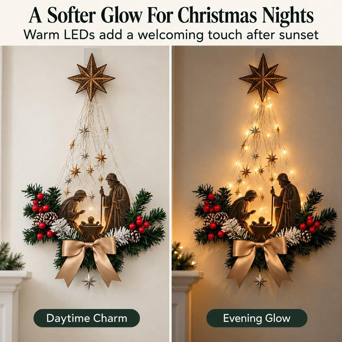 Lighted Nativity Wall Decor, Warm LED Nativity Scene Christian Homes