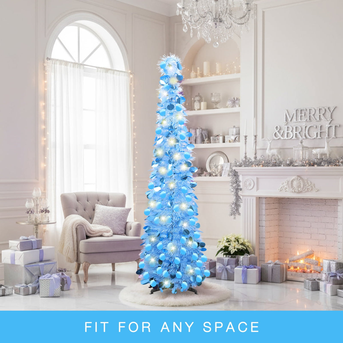 Ayieyill 5ft Pop up Christmas Tree,Color Artificial Pencil Tinsel Xmas Trees for Christmas Indoor Decorations, Collapsible Christmas Tree (Silver)