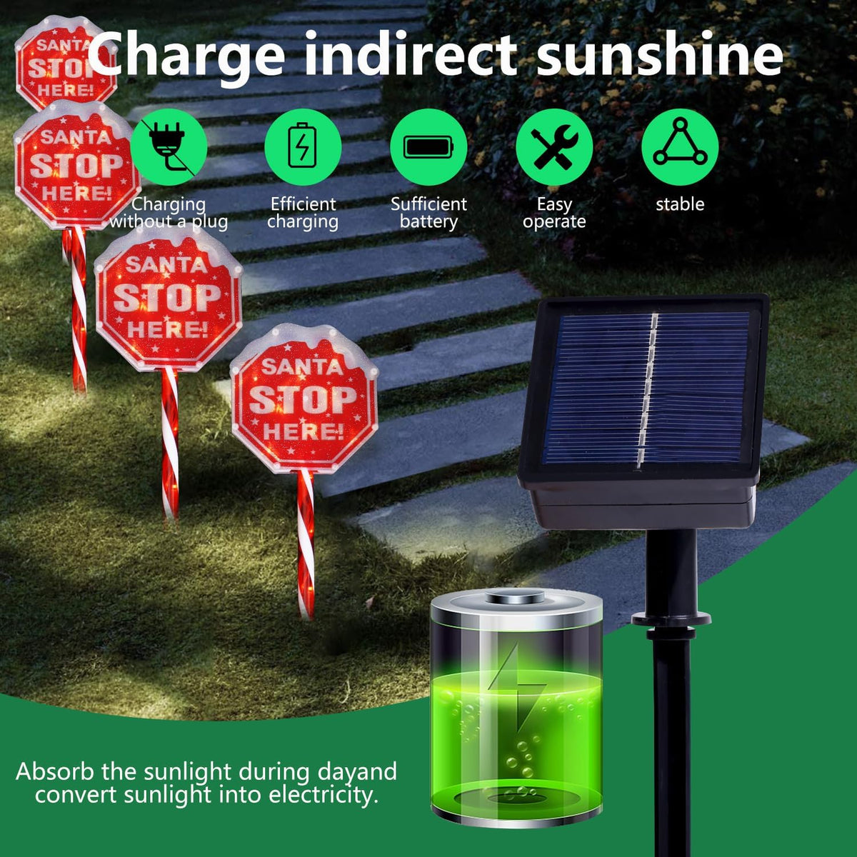 Unbranded Christmas Pathway Lights Santa Stop Here Sign Outdoor Solar Dusk till Dawn 4-Pack