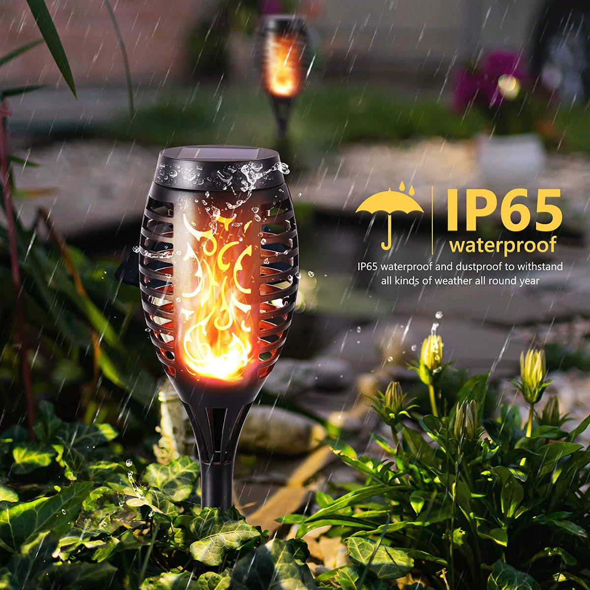 Toodour Outdoor Solar Lights, 6 Pack LED Solar Torch Lights with Flickering Flame, Waterproof Halloween Decoration for Patio Lawn Yard Pathway Garden