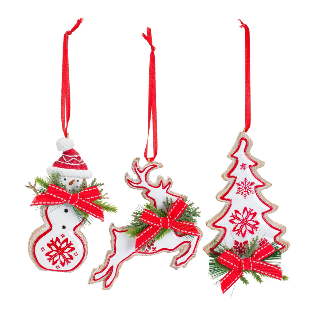 Melrose International Snowman/Tree/Deer Ornament (Set of 6) 4.25"H, 4.25"H 5.25"H Resin
