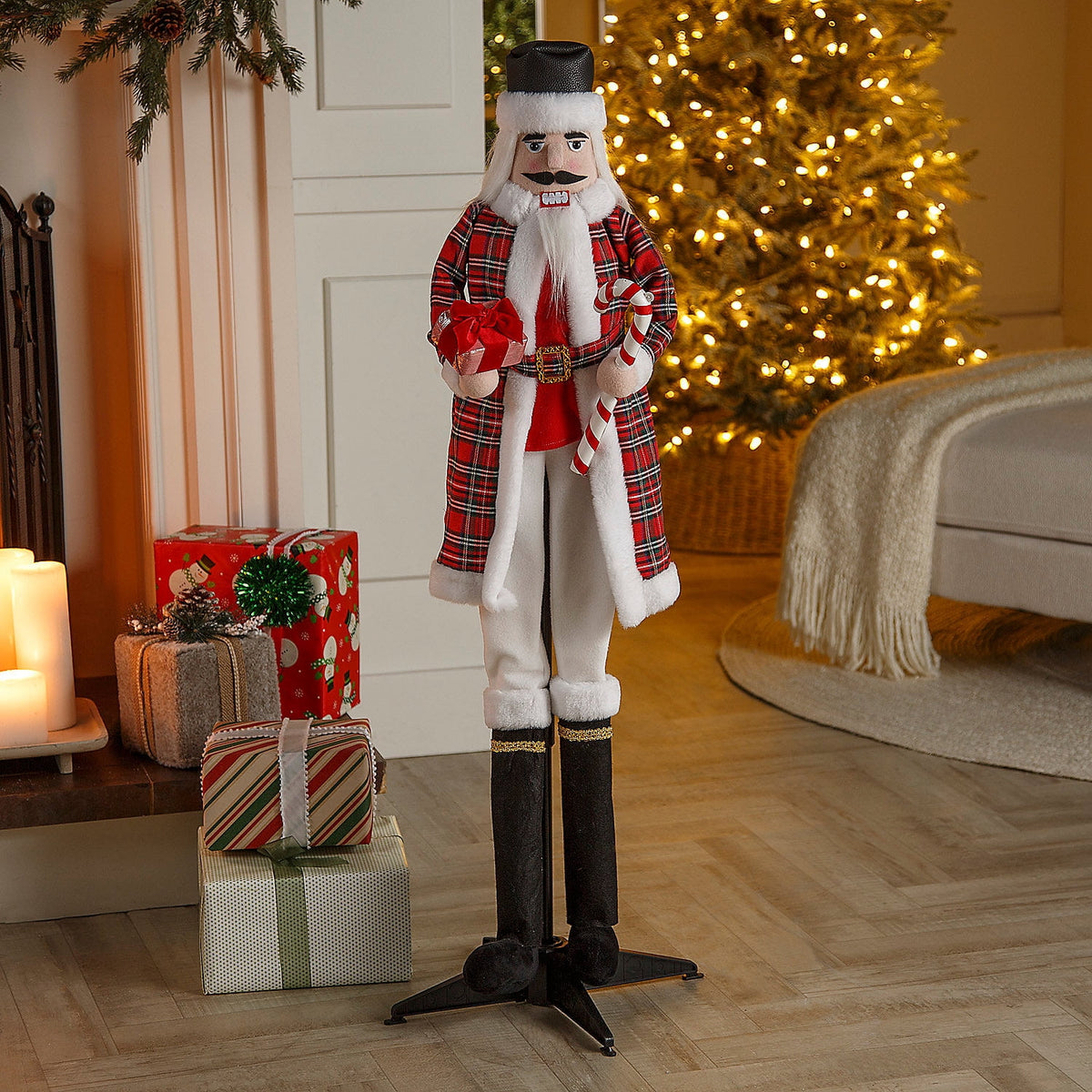 16" x 46" Christmas Animated Standing Nutcracker Decoration with Candy Cane