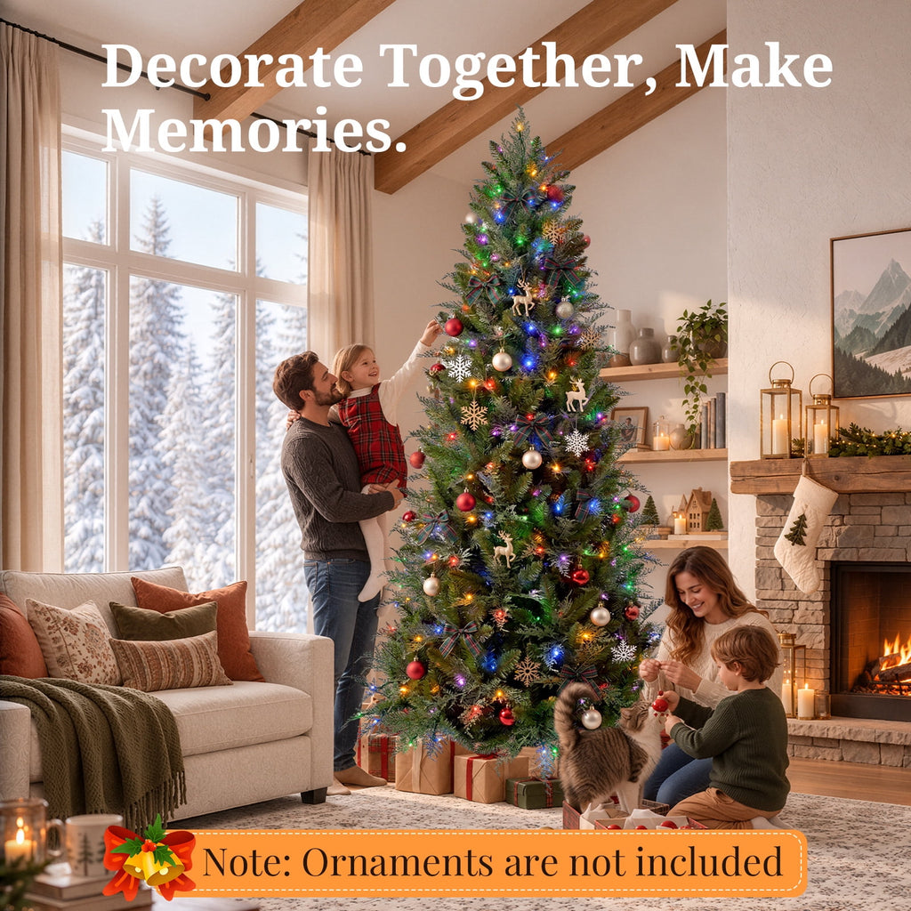 Goosiay 6FT Pre-Lit Artificial Christmas Tree, Slim Cypress Christmas Tree with Realistic Branches, 877 PE & PVC Tips and 250 Lights for Living Room, Office, Bedroom and Indoor Holiday Decor