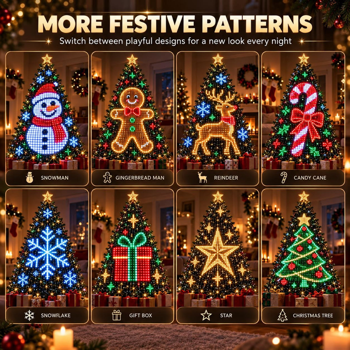 Smart Animated Christmas Tree Lights,Animated Christmas Tree Lights Create Colorful DIY Patterns, Text, And Effects from Your Phone for Trees, Windows, And Walls