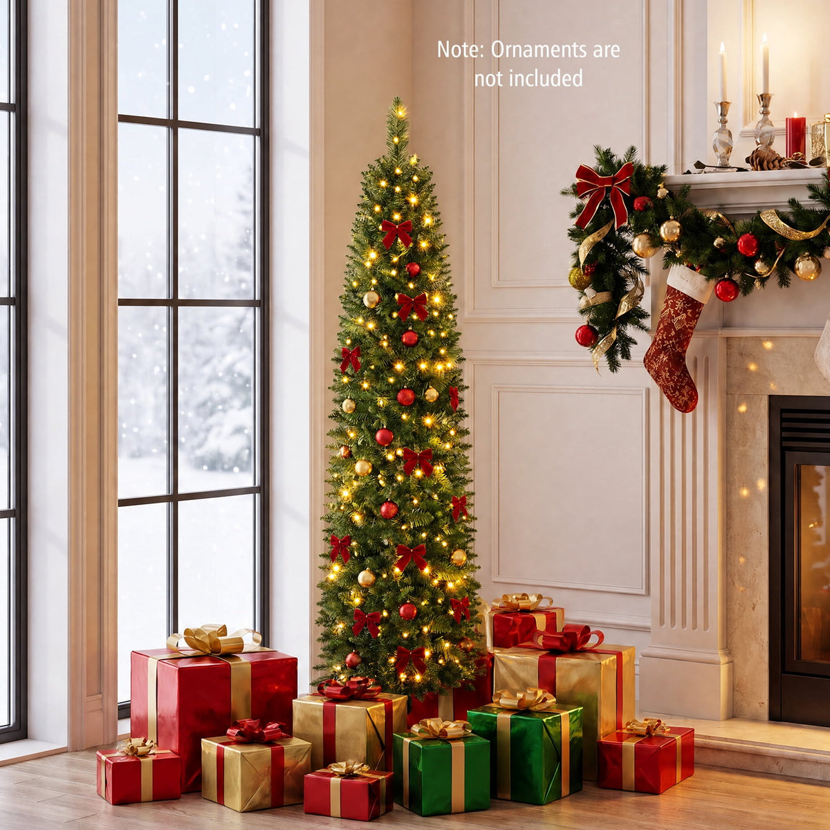 Costway 6 FT Pencil Christmas Tree Pre-Lit Folding Metal Stand Green