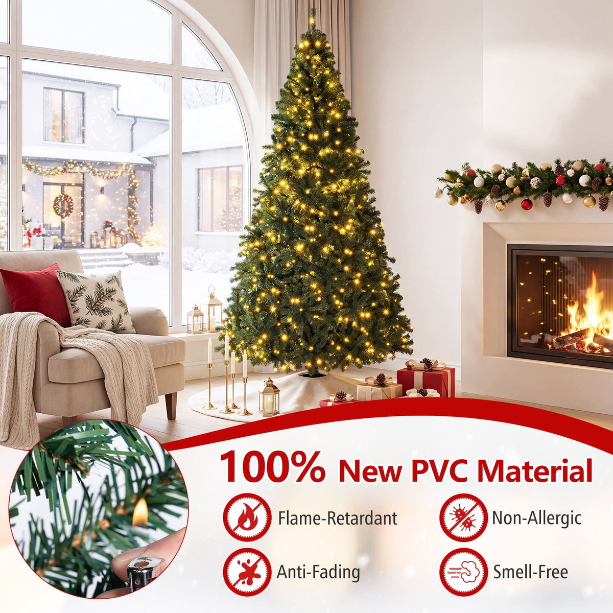 Costway 8Ft Pre-Lit Artificial Christmas Tree Hinged 750 LED Lights