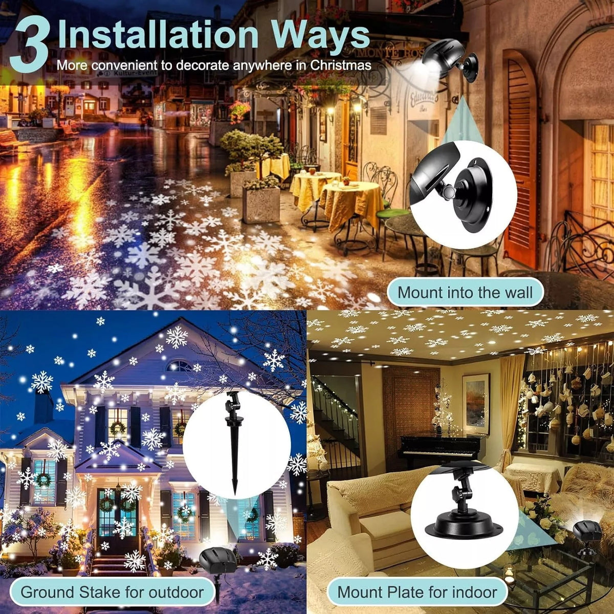 Christmas Snowflake Projector Lights Outdoor, LED Snowfall Projector, Remote Control Timing IP65 Waterproof, Dynamic Snowflakes Landscape Light for Xmas Holiday Party Decorations