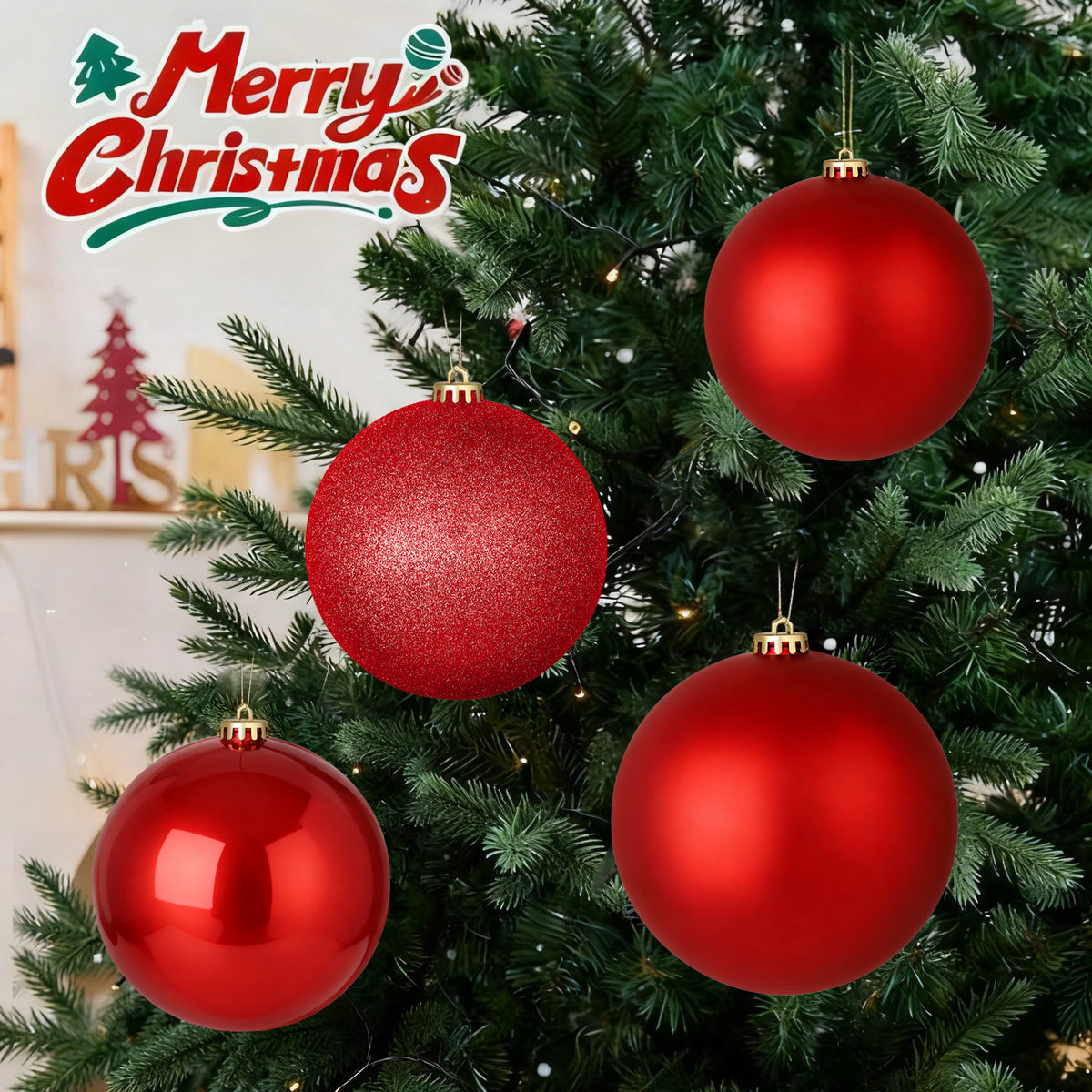 LAMPHOME 12PK 6" Shatterproof Christmas Ball Ornaments, Solid Red Festive Decor with Glossy & Matte Finishes, Xmas Tree Ornaments for Holiday Party Decoration