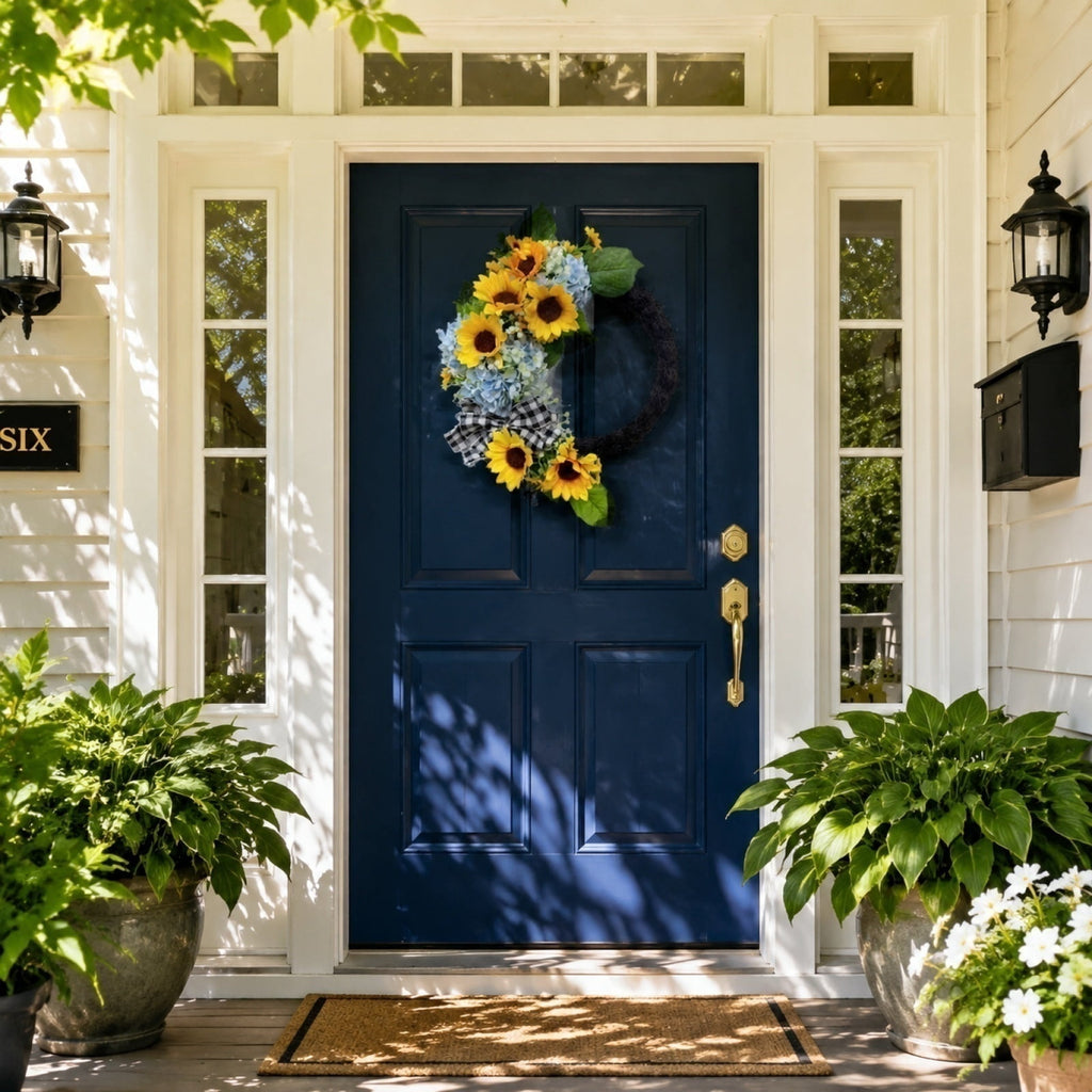 THOPBPRK Artificial Cedar Half Wreath for Front Door Christmas Decorations DIY Holiday with Bow Winter Hanging Ornament for Wall Window Home Decor, 23.6" A