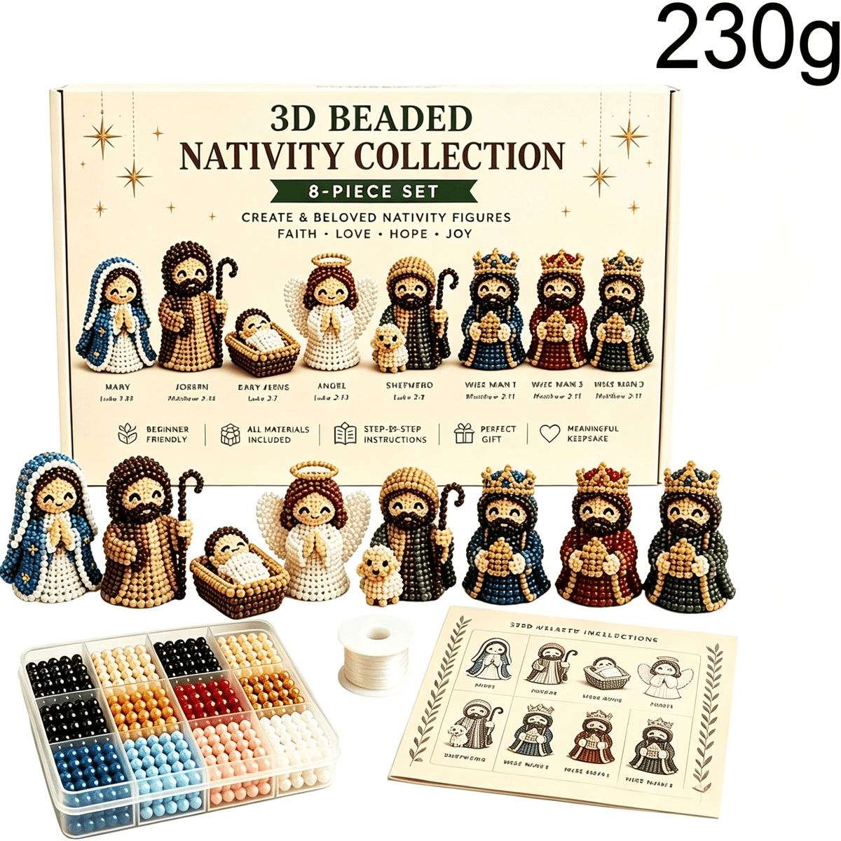 BESTSKY 3D Beaded Nativity Collection Diy Kit, 3D Beaded Nativity Figurine Kit | Festive Seasonal Centerpiece Handmade Ornament Display, for Christians & Diy Craft Lovers
