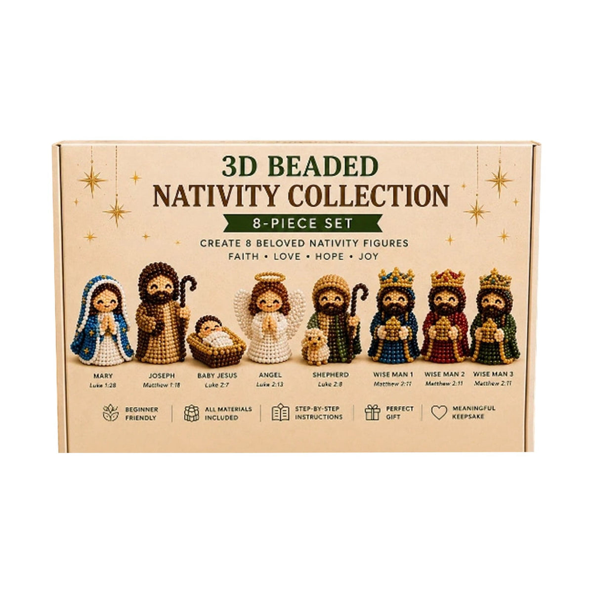 3D Beaded Nativity Scene DIY Kit 8-Piece Unfinished Christmas Faith Craft Set with Full Supplies & Step-by-Step Guide