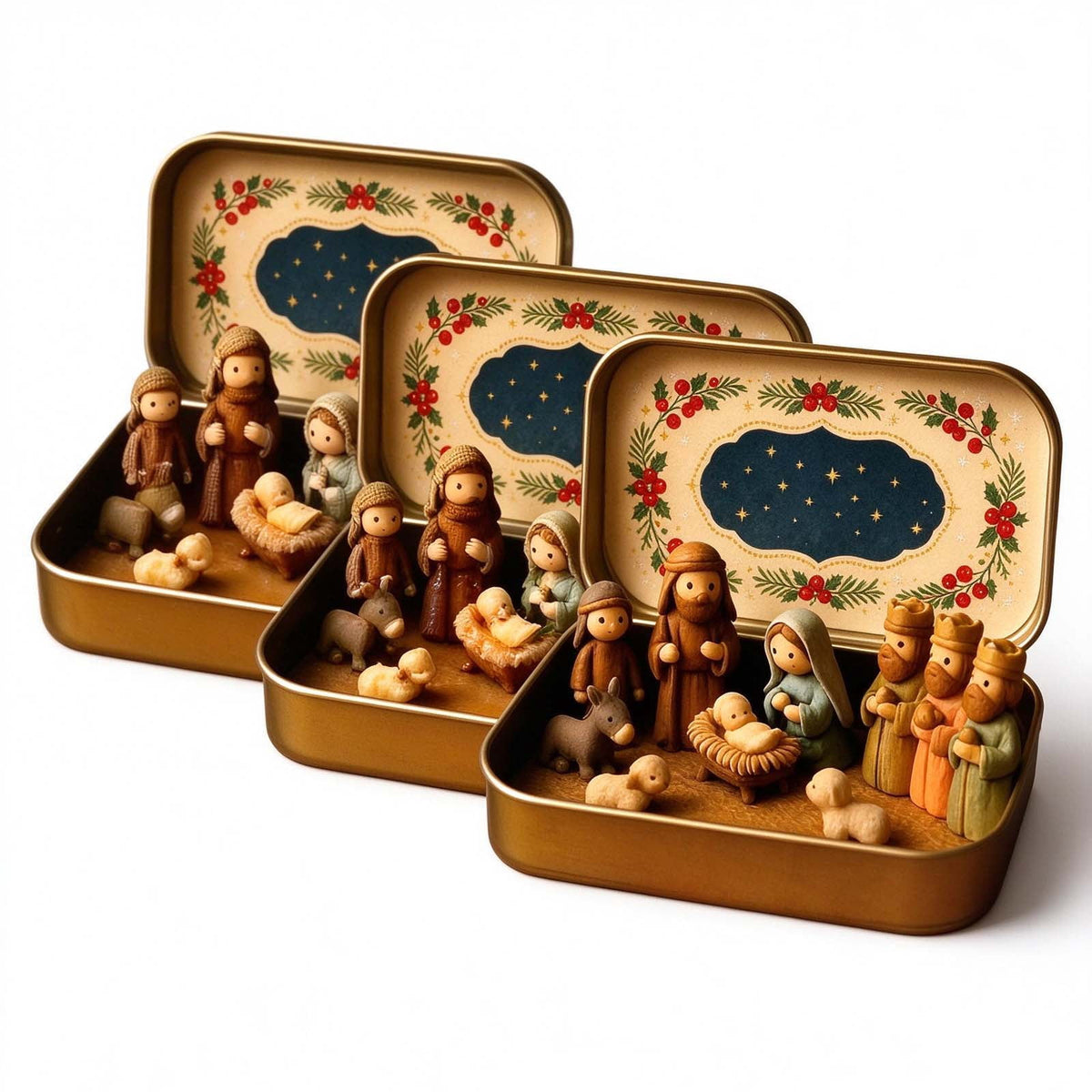 Christmas Tin Box with Plush Toy Surprise Gift Set Holiday Storage Container for s Stocking Stuffer(A)