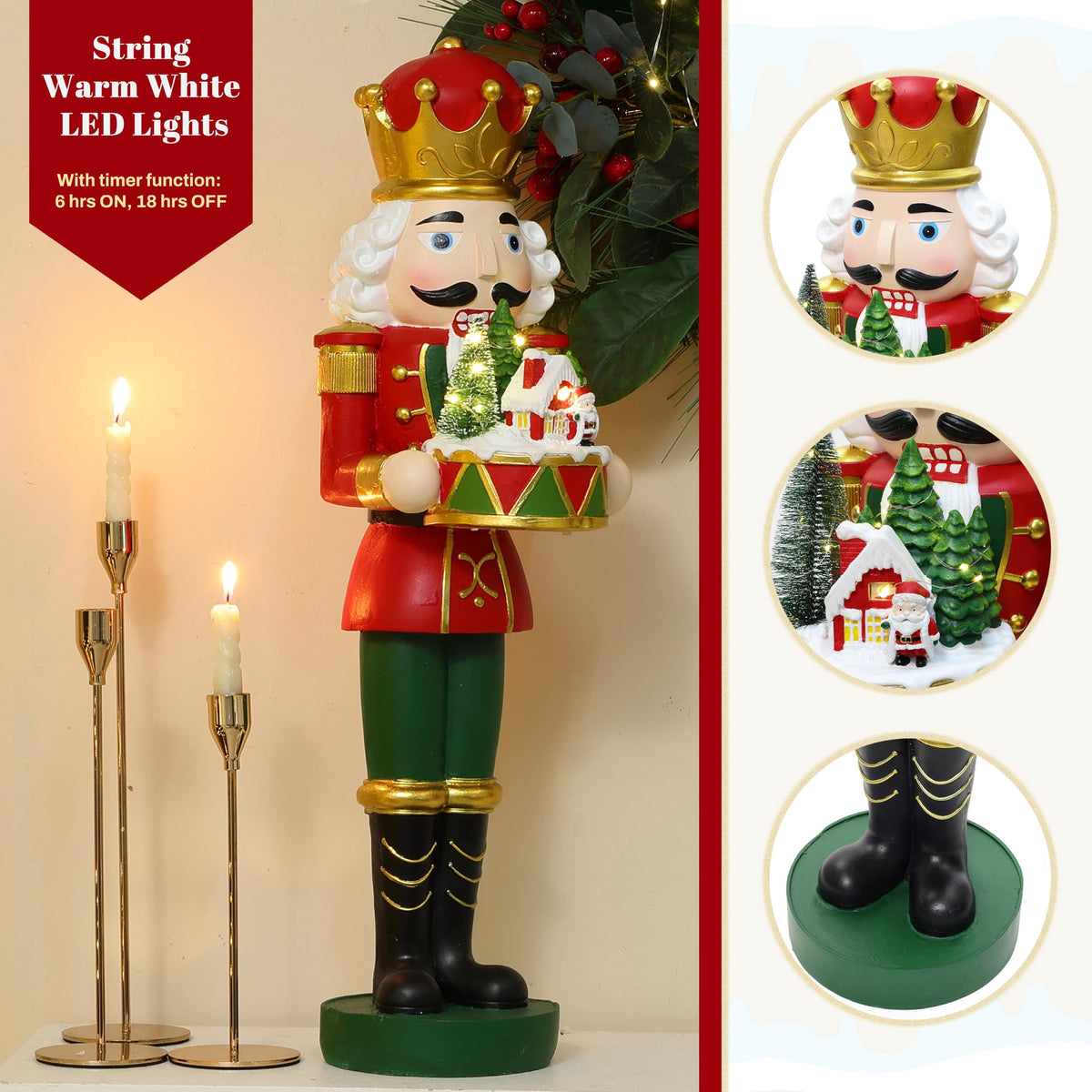 Langford Home Battery-Operated Prelit Nutcracker Soldier Statue Holding Christmas Miniature Landscape