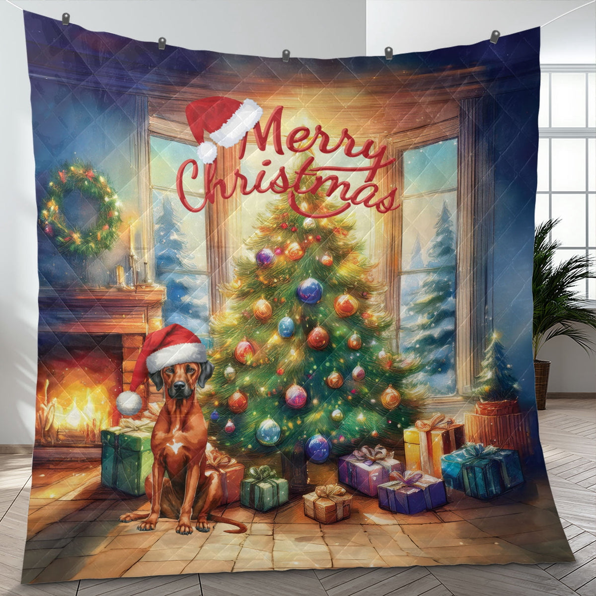 Merry Christmas French Bulldog Santa Hat Xmas Tree Winter Holiday Quilt Bedding Set Dog Lover Gifts 1 Blanket Bed Cover 2 Pillowcases - 01013