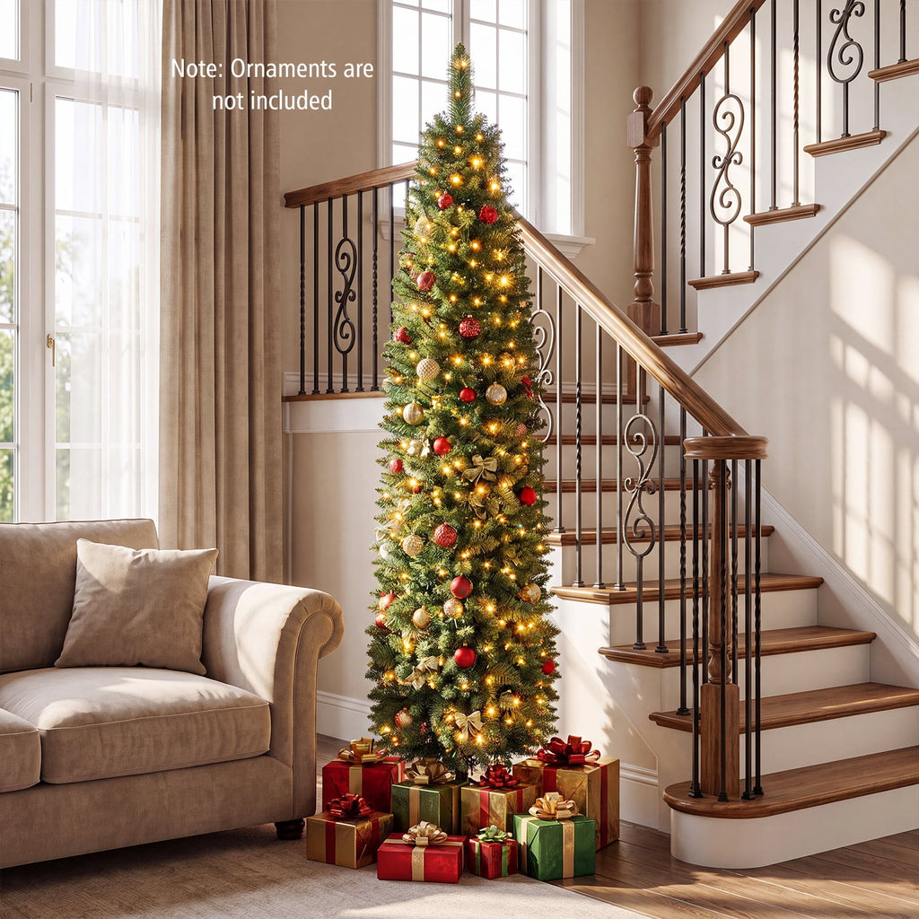 Costway 6 FT Pencil Christmas Tree Pre-Lit Folding Metal Stand Green