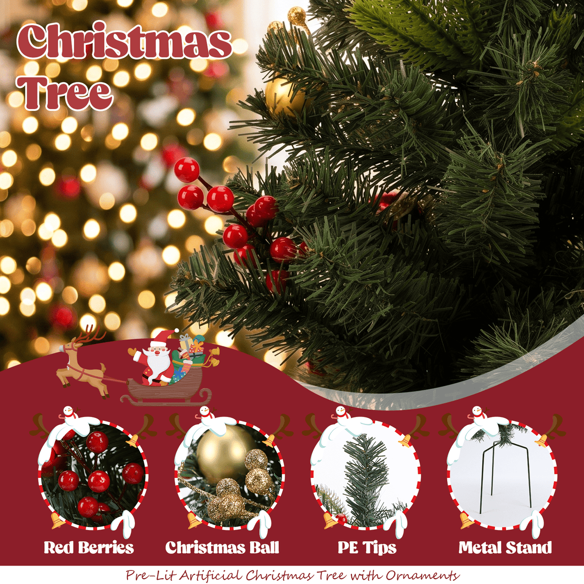 2 Pack 30 inch Prelit Outdoor Christmas Tree, Small Pre-Decorated Green Xmas Tree with Cones & Red Berries, 30 Warm Lights, Urn Filler Holiday Decor for Entrance Driveway, Yard, Garden