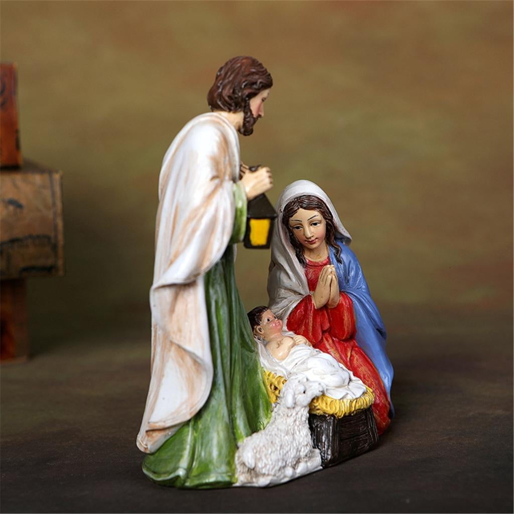 Osdhezcn Friendly Resin Nativity Set LED Light Holy Family Three Persons Christmas Decoration for Indoor Festival Ambiances