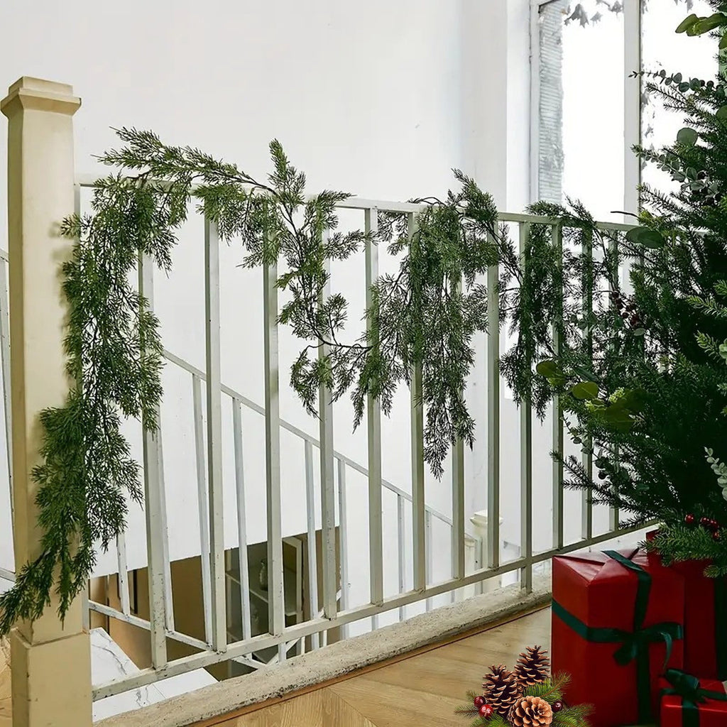 RBCKVXZ 5 FT Christmas Garland Thick and Realistic Artificial Cedar Garland Green Faux Needles Garland for Christmas Winter Home Mantel Fireplace Holiday Party Decorations