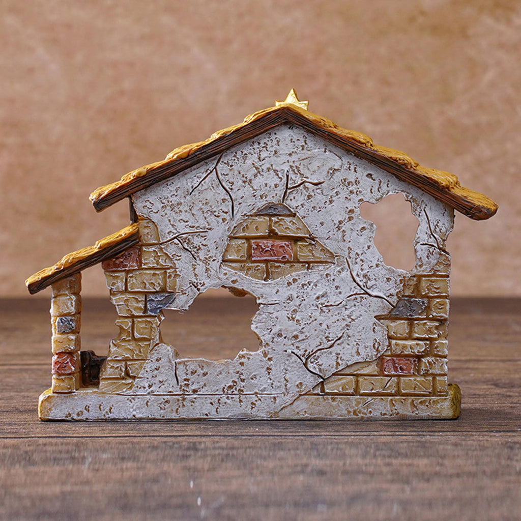 Christmas Nativity Stable, Resin Christmas Manger Nativity Stable, Jesus Birth Manger Figurines, Classic Xmas Table Ornaments for Holiday Indoor Tabletop Fireplace Gift