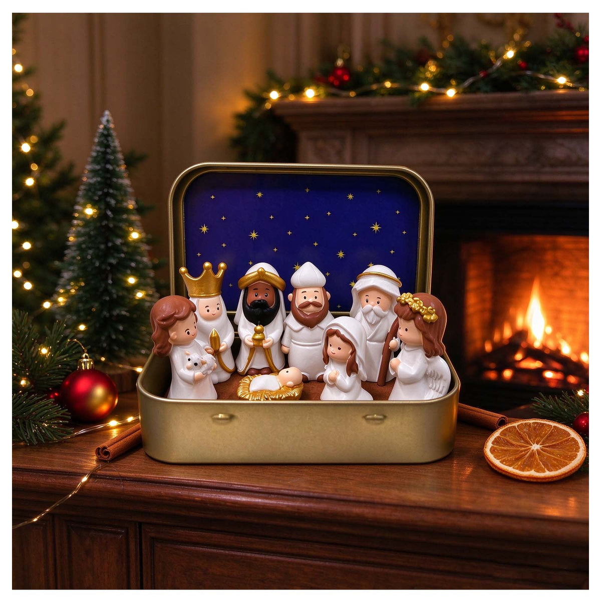 Mini Christmas Nativity Set In Tin Box Jesus Birth Scene Figurines Decoration for Tabletop Party Office Decor & Christian Holiday Gifts