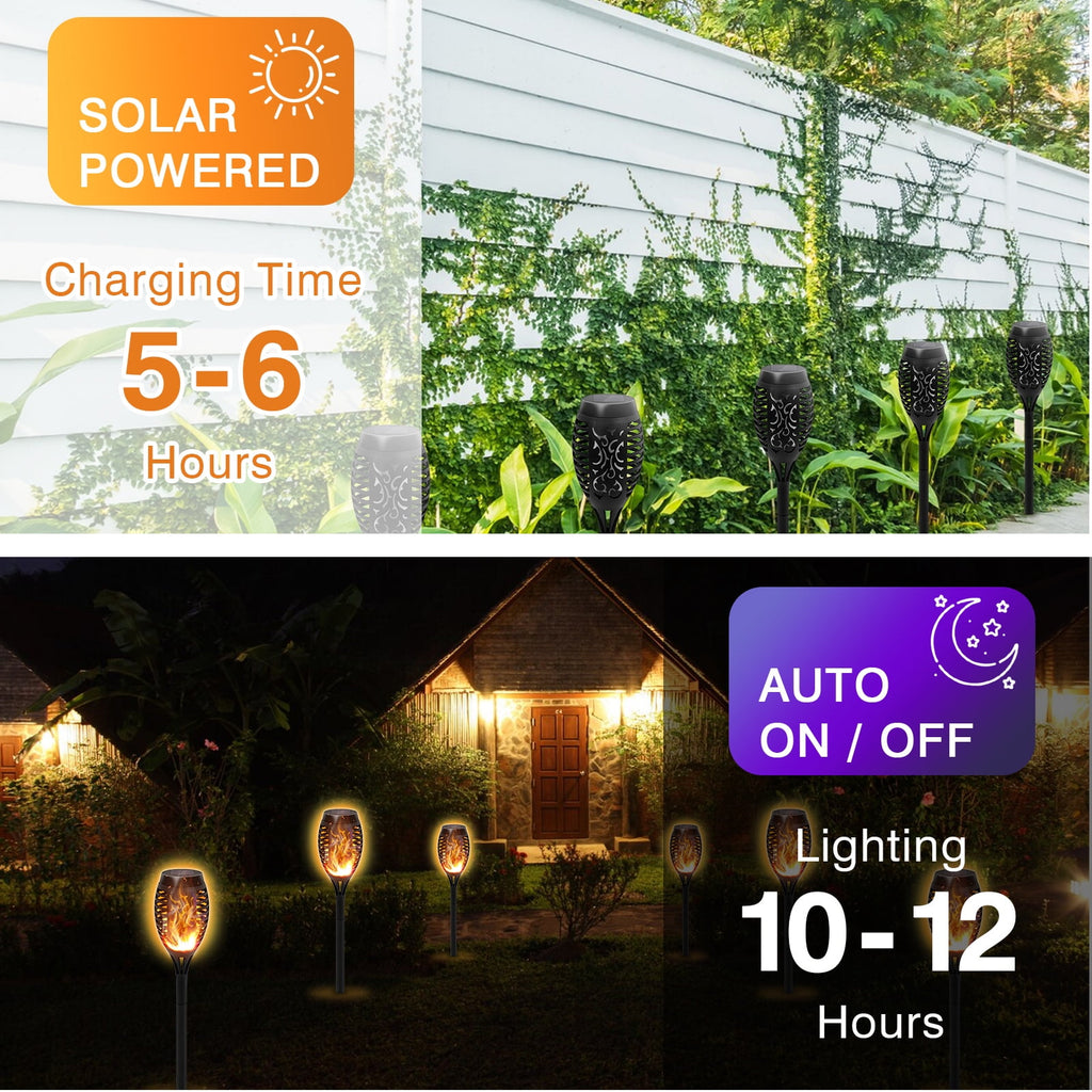 Solar Torch Lights with Flickering Flame, Solar Flickering Lights, 4 Pack Solar Lights Outdoor Waterproof Solar Pathway Lights Landscape Lighting for Garden Lawn Patio Yard Outdoor Decorations
