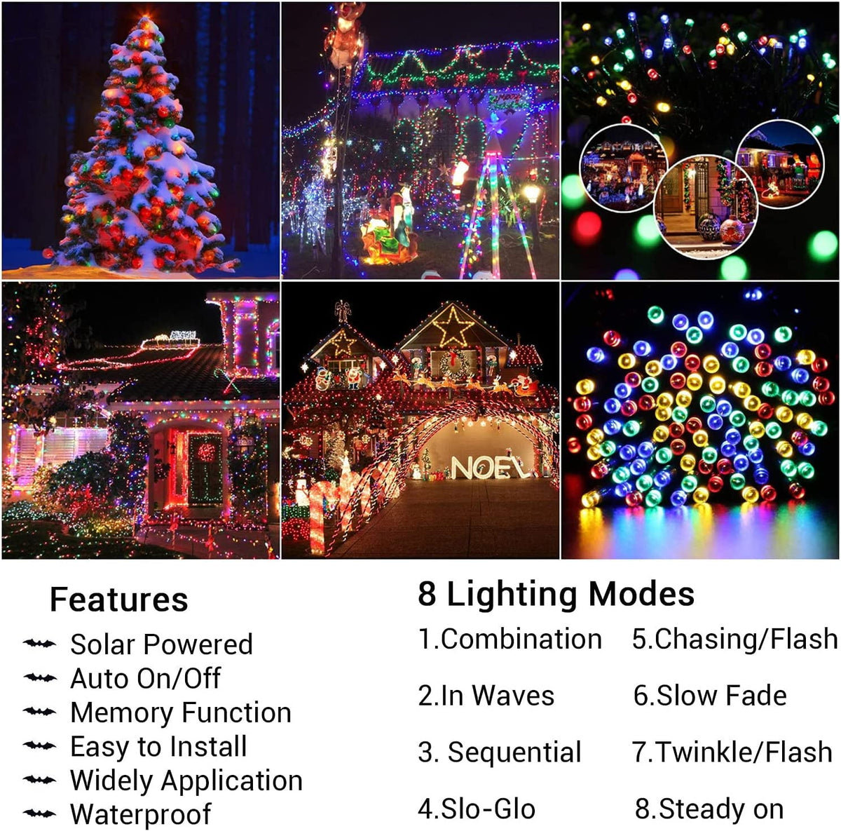 Rirool 2-Pack Solar Christmas Lights 100LED 39ft Waterproof Multicolor String Lights with 8 Modes for Gardens, Wedding, Party, Christmas Tree, Xmas Outdoor Decorations