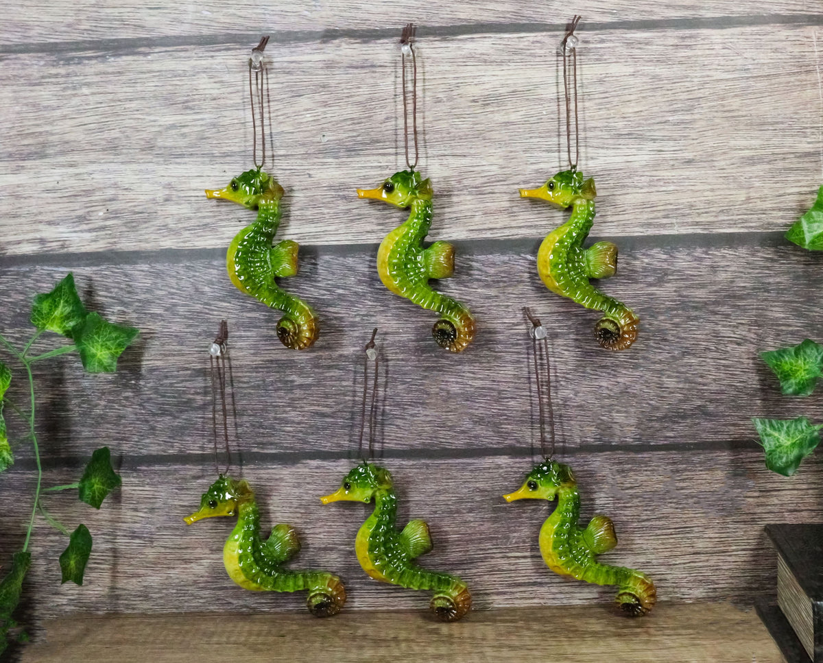 Set Of 6 Green Seahorses Ocean Marine Beach Wall Hanging Decor Tree Ornaments