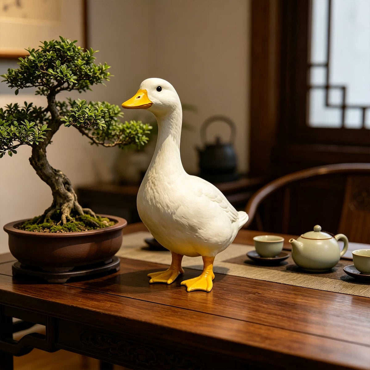 CHJK Hand-Painted Large Porch Goose Statue, Eye-catching Christmas Resin Goosey Ornaments Figurine, Compact Tabletop Ideal For Holiday Parties And Family Decor Must Have Christmas Gift